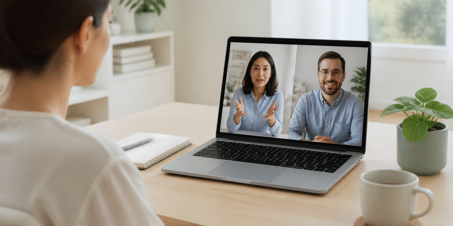 Colleagues answering questions during a video call